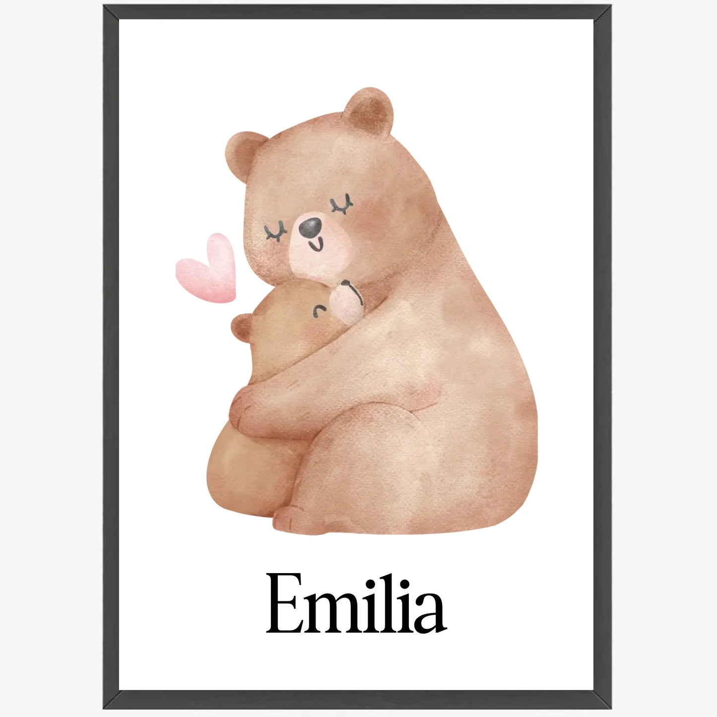 Geschenk zur Geburt: Poster mit Teddymotiv und Namen im Holzrahmen