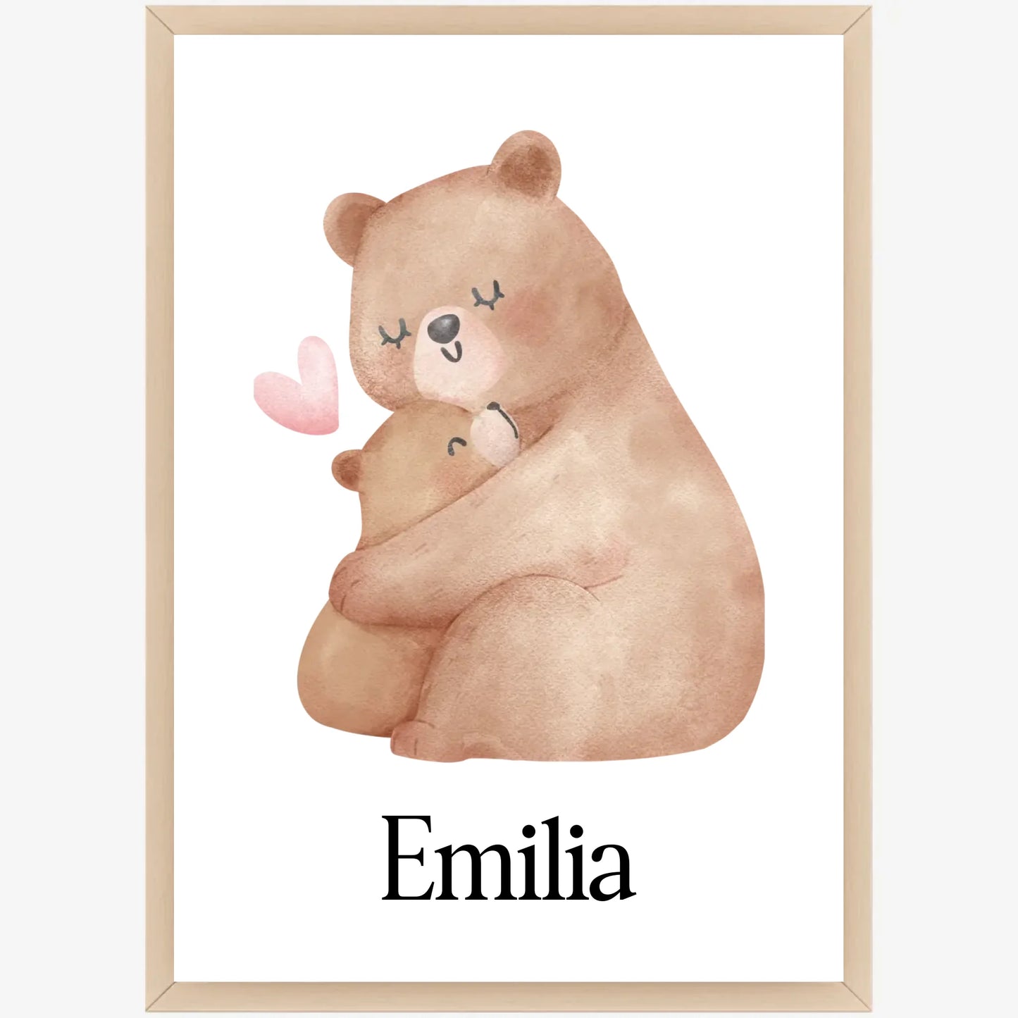 Personalisiertes Teddybären-Poster mit Holzrahmen im Kinderzimmer