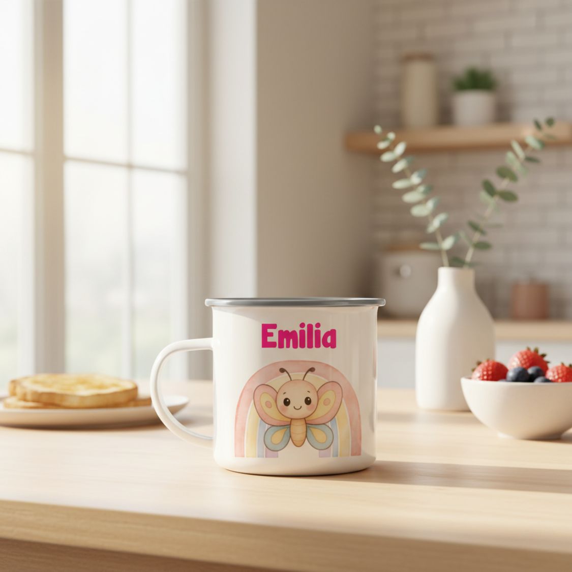 Personalisierte Emaille-Tasse als Geschenkidee für Kinder