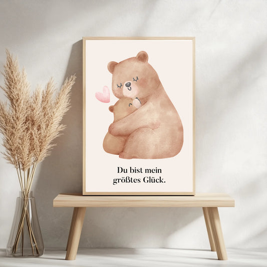 Braunes Beruhigendes Tierposter mit Umarmung – ideal für Babys und Kleinkinder