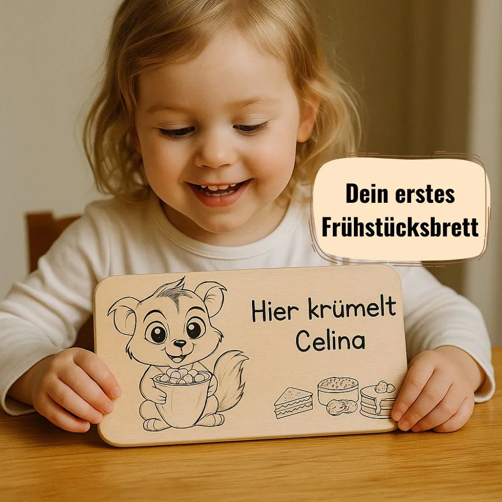 „Kinder-Frühstücksbrett aus Holz mit Namensgravur und Bärenmotiv“