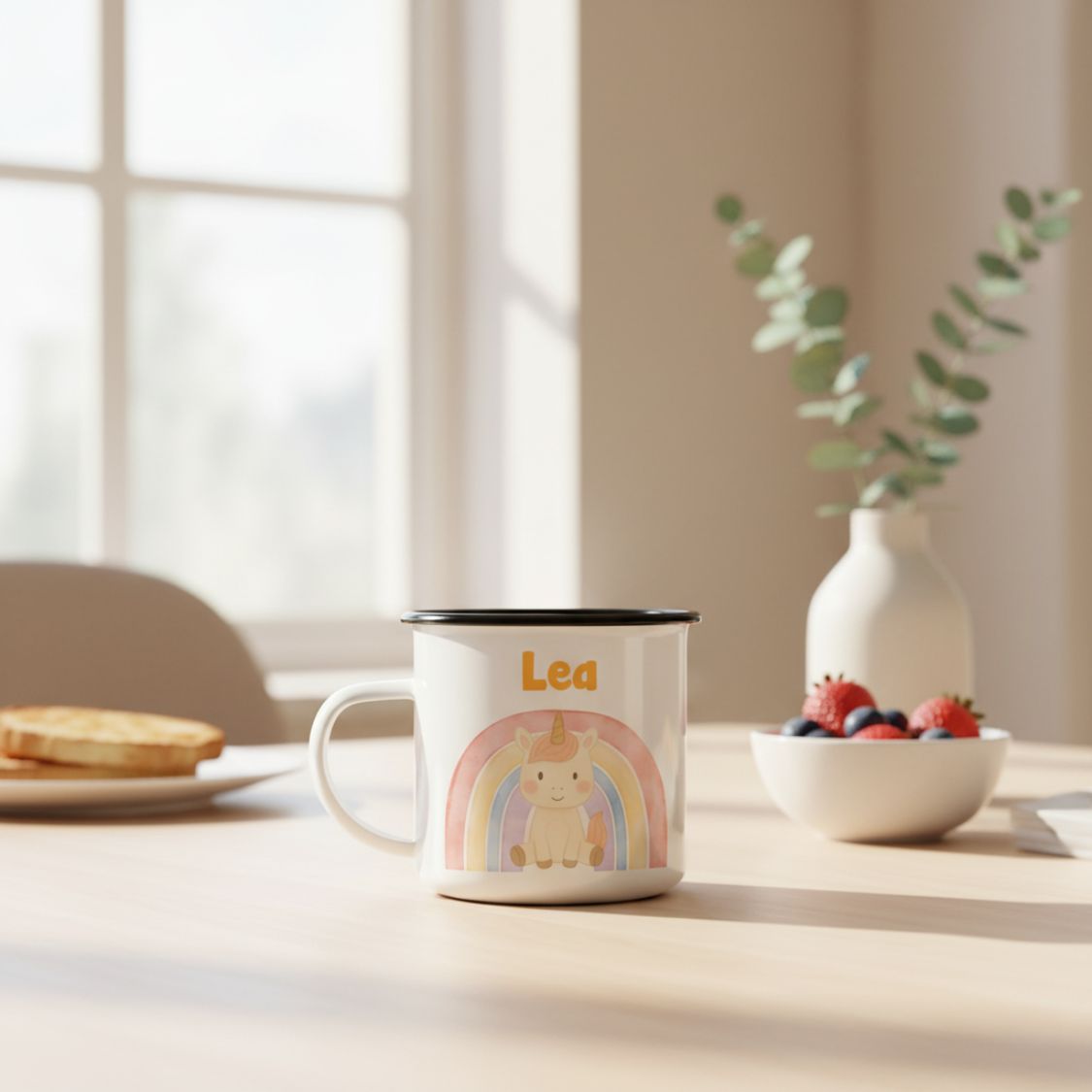 Emaille-Tasse mit Namen, kindersicher und robust für den Alltag