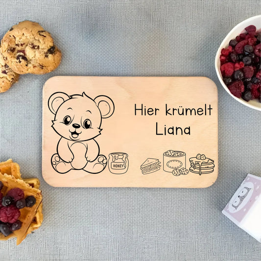 Personalisiertes Frühstücksbrett aus Holz mit Namensgravur für Kinder