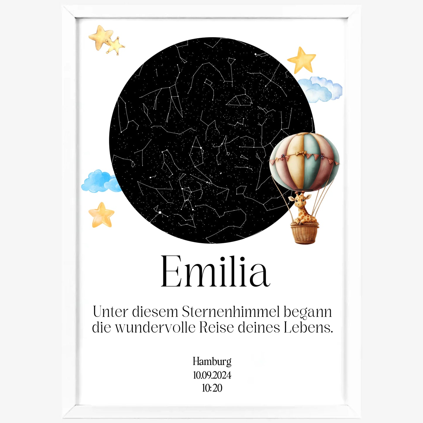 Sternenhimmel-Erinnerungsposter mit Heißluftballon für Sternenkinder