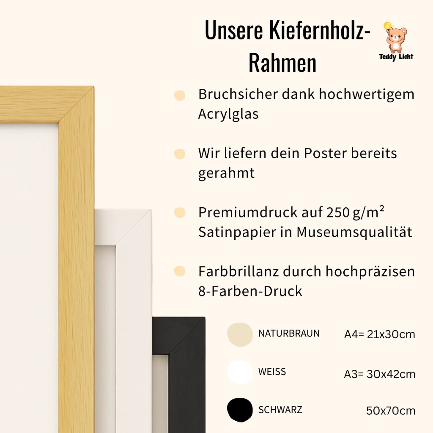 Kiefernholzrahmen für Kinderposter – bruchsicher, farbbrillant und in Museumsqualität bedruckt
