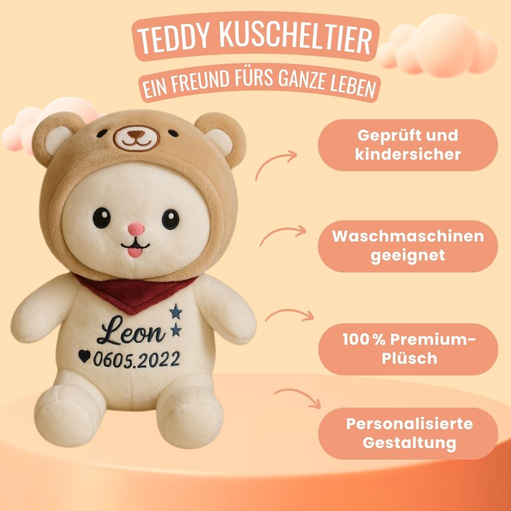 „Brauner Plüschbär mit Geburtsdatum auf Bauch gestickt – personalisiertes Geschenk“