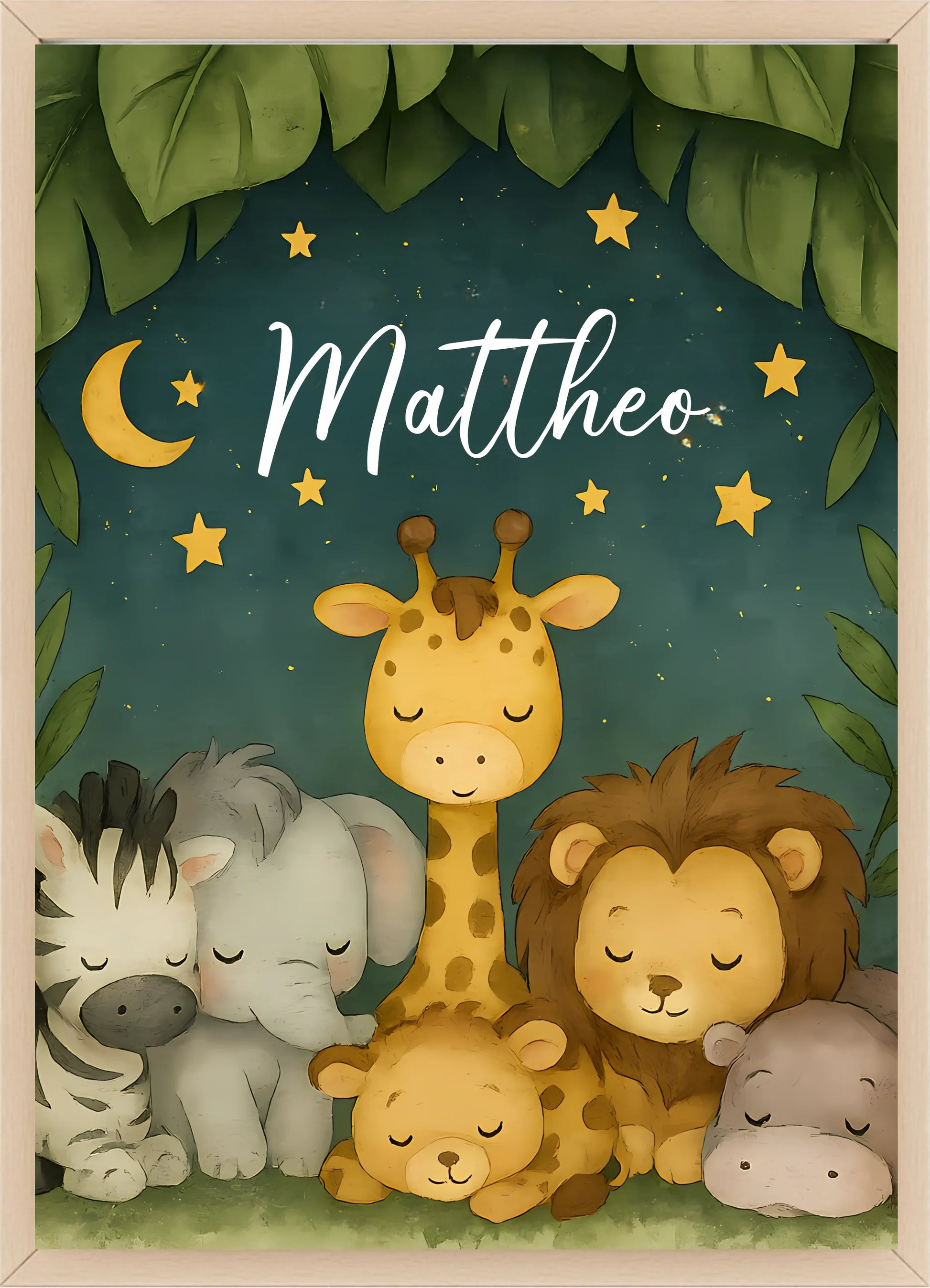 Geburtsposter mit Tieren und Name – Geschenk zur Taufe oder Geburt
