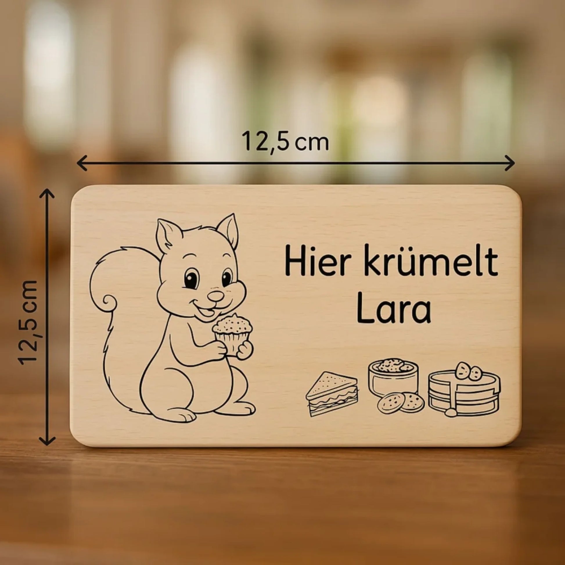 Frühstücksbrett für Kinder mit süßem Tierdesign und Wunschname – hochwertig graviert, robust und kindgerecht verarbeitet