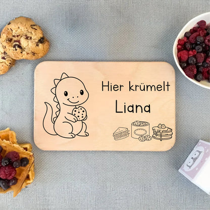 Individuelles Holzbrett für Kinder – personalisiertes Frühstücksbrett mit Namen und verspieltem Motiv, perfekt für Kita oder Zuhause