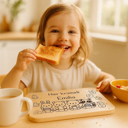 Personalisierbares Frühstücksbrettchen mit Tiermotiven und Namensgravur für Kinder