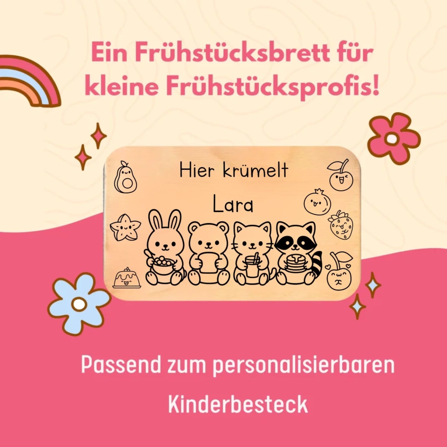 Frühstücksbrettchen personalisiert mit Name – Geschenkidee für Kinder zum Frühstück
