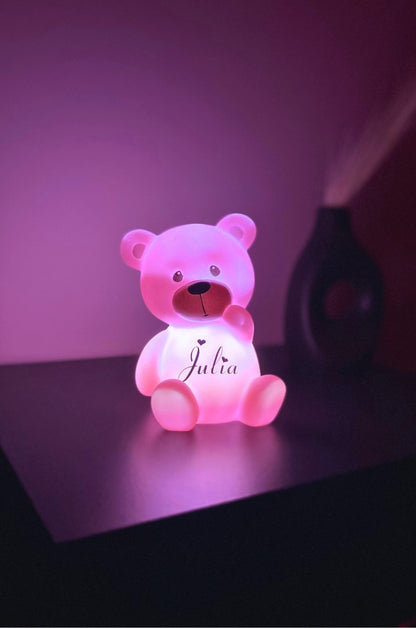 Augenfreundliches, batteriebetriebenes LED-Nachtlicht in Form eines Teddybären – personalisierbare Nachtlampe mit sanftem Licht, ideal als Geschenk für Kinder, Taufgeschenk oder Geburtstagsgeschenk