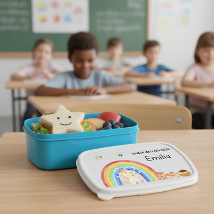 Personalisierte Brotdose mit Namen in Blau für Kinder