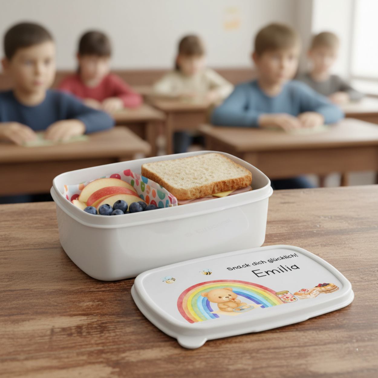 Kinder Brotdose mit festem Deckel und personalisiertem Motiv