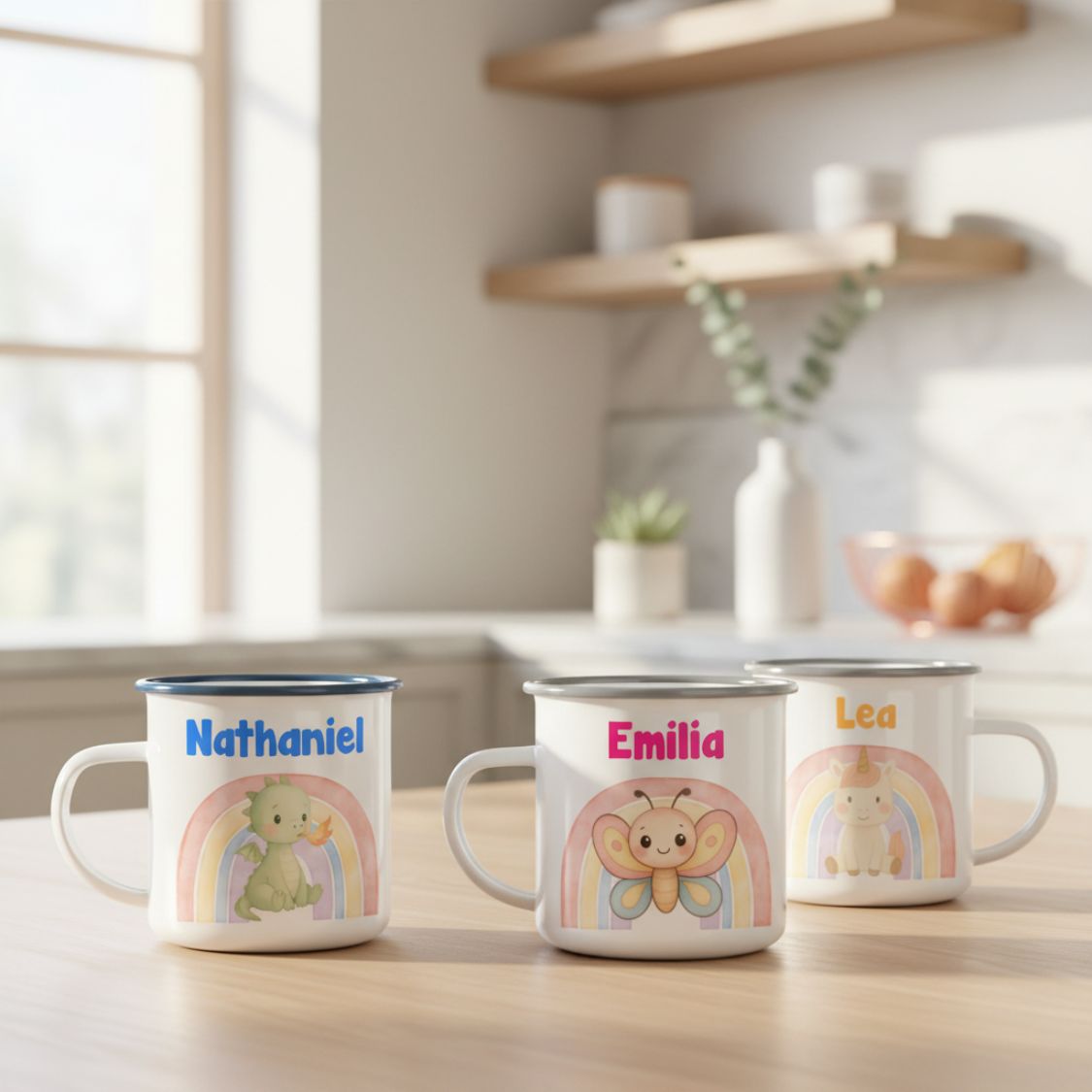 Personalisierte Emaille-Tasse für Familie und Kinder als besonderes Geschenk