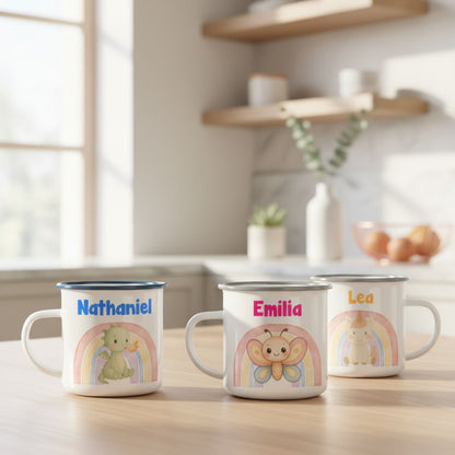 Personalisierte Emaille-Tasse für Familie und Kinder als besonderes Geschenk