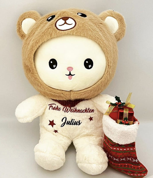 Kuscheliges Teddy-Kuscheltier – das perfekte Geschenk zu Weihnachten und anderen Festtagen. Weich, personalisierbar und ideal für Kinder.