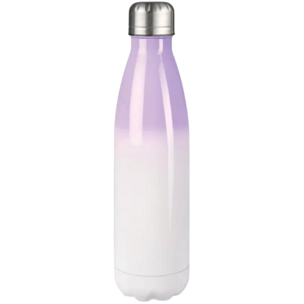 Edelstahl-Thermoflasche in Lila-Weiß mit kindgerechtem Design und Personalisierung.