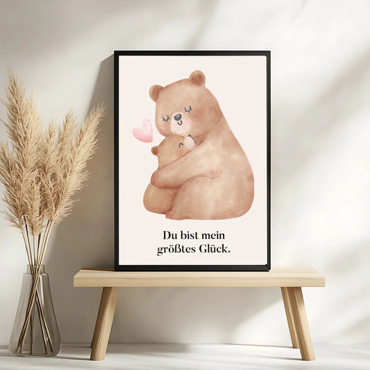 Gerahmtes Bärenposter fürs Kinderzimmer in Naturtönen