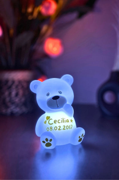 nachtlicht batterie betrieben teddylicht nachtlampe nachtleuchte led licht lampe personalisiert geschenkidee für kinder taufgeschenk geburtstagsgeschenk kinder geschenke